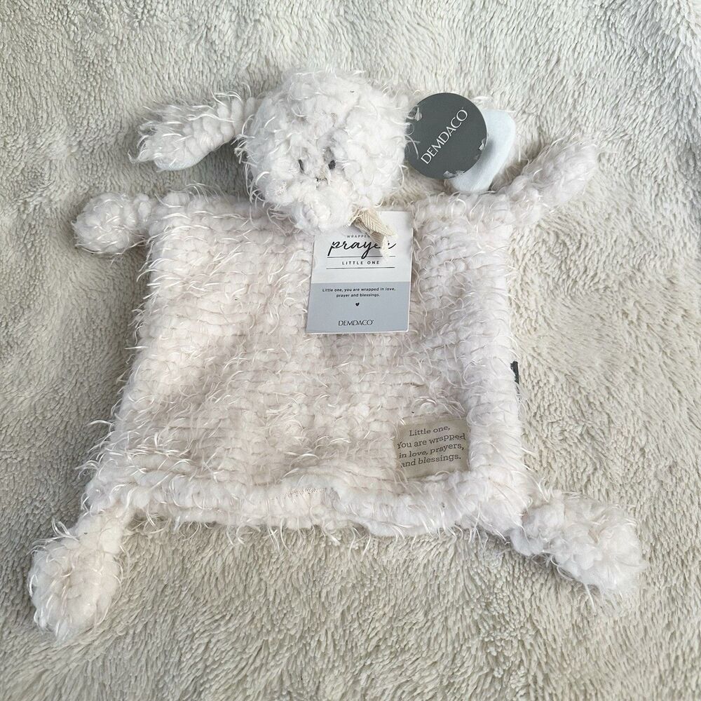 New Demdaco Prayer Elephant Knotted Fuzzy Baby Blanket Cream White Square Lovey